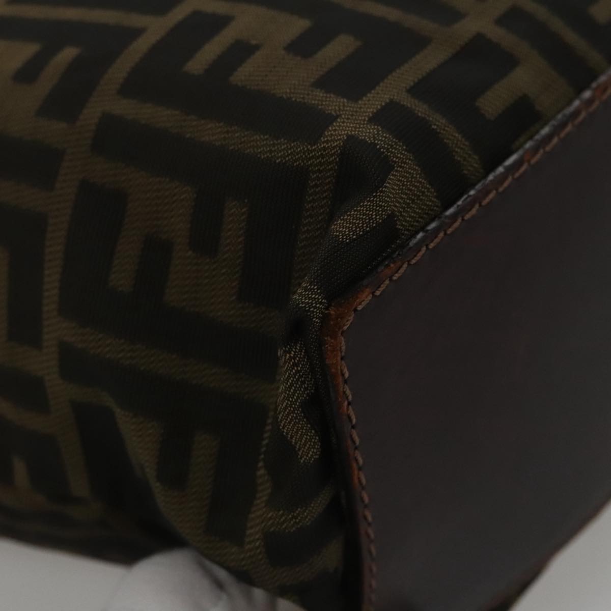 FENDI Zucca Canvas Hand Bag Brown Black 102027