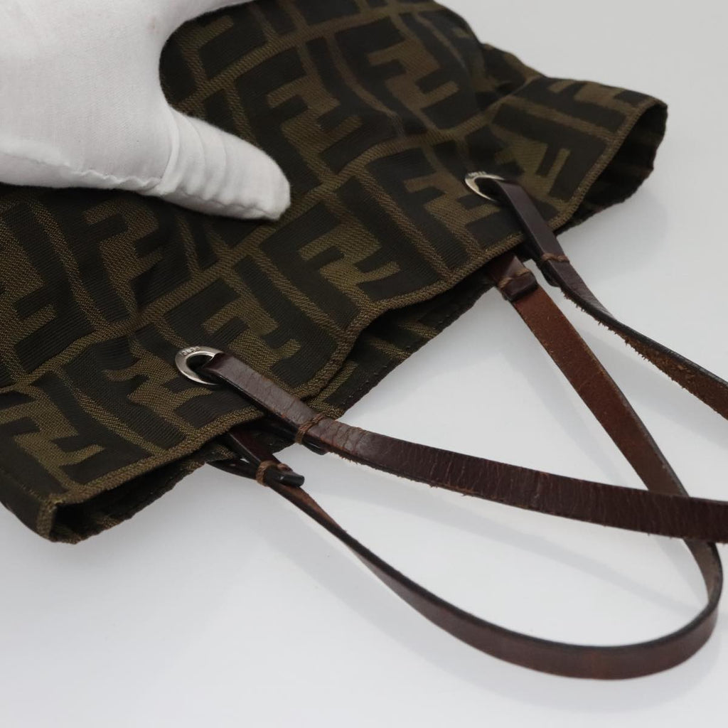 FENDI Zucca Canvas Hand Bag Brown Black 102027