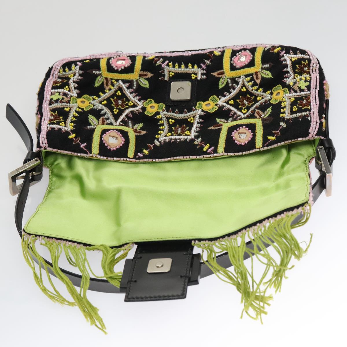 FENDI Mamma Baguette Shoulder Bag Canvas Black 102031A