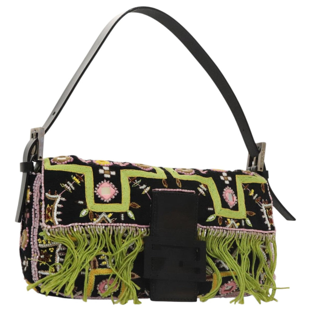 FENDI Mamma Baguette Shoulder Bag Canvas Black 102031A
