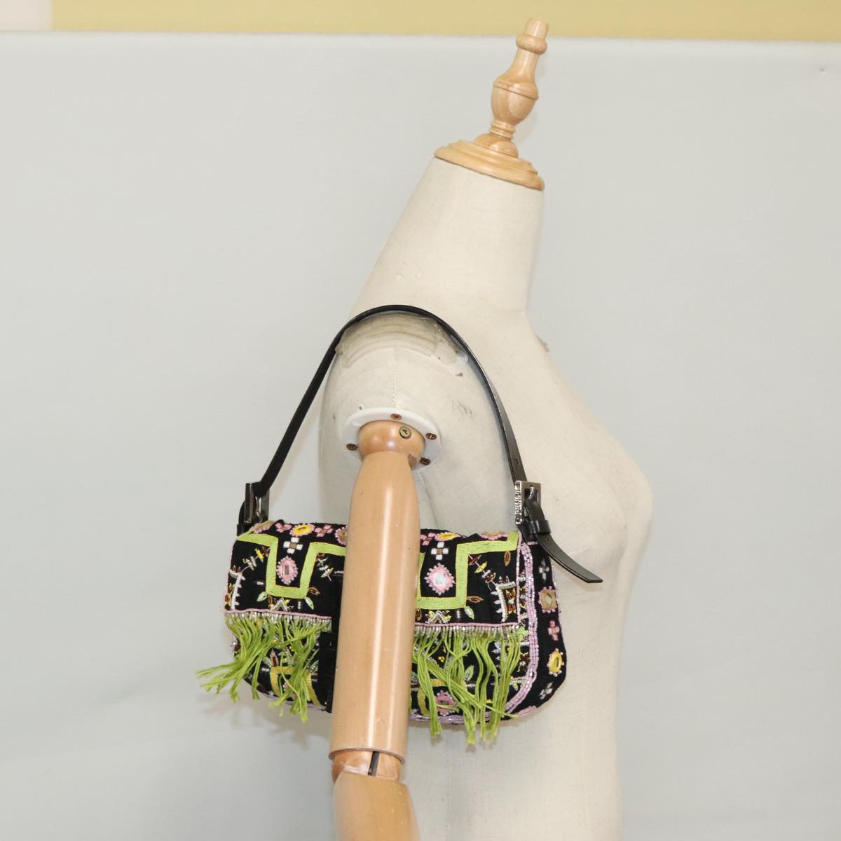 FENDI Mamma Baguette Shoulder Bag Canvas Black 102031A