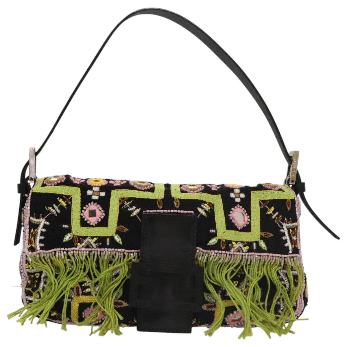 FENDI Mamma Baguette Shoulder Bag Canvas Black 102031A