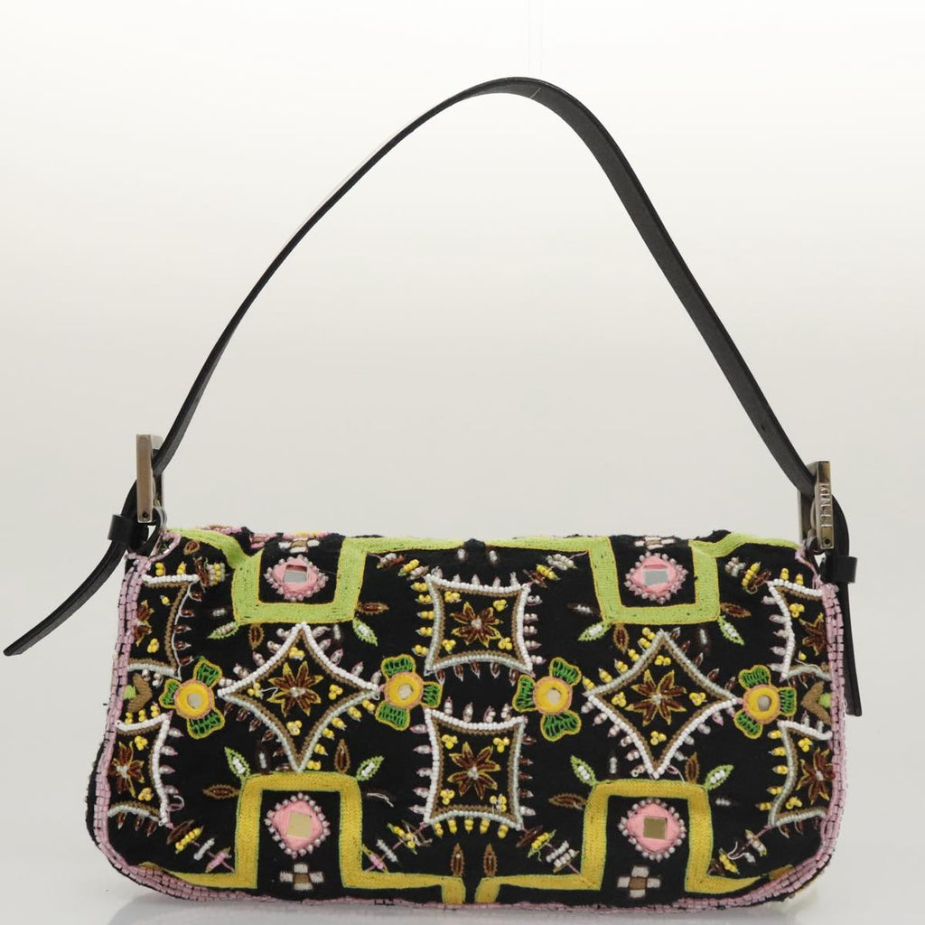 FENDI Mamma Baguette Shoulder Bag Canvas Black 102031A