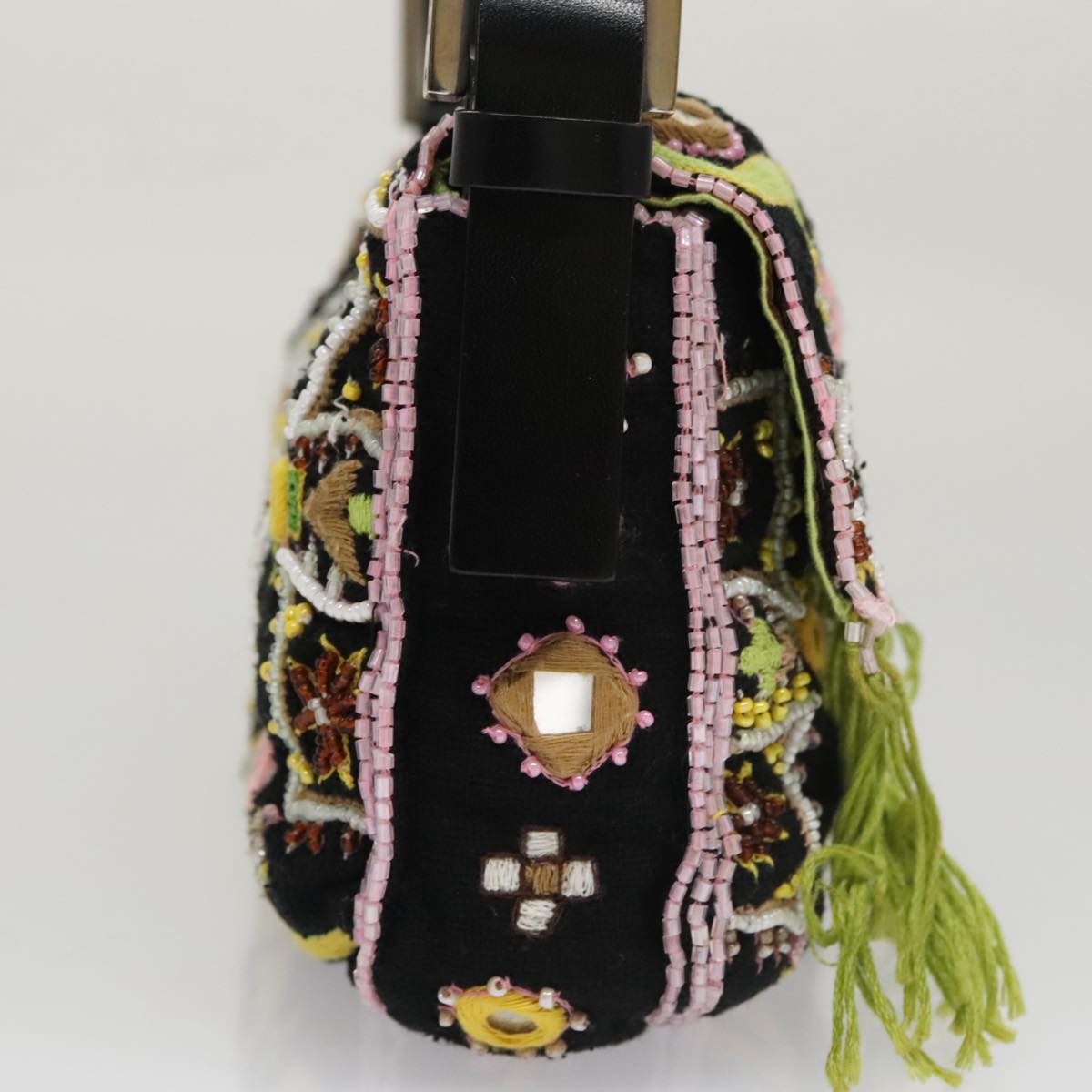 FENDI Mamma Baguette Shoulder Bag Canvas Black 102031A