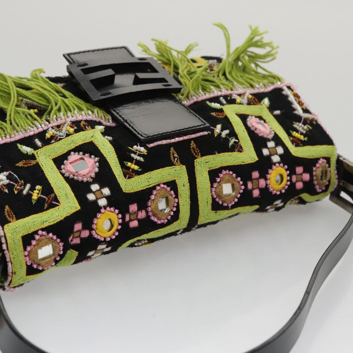 FENDI Mamma Baguette Shoulder Bag Canvas Black 102031A