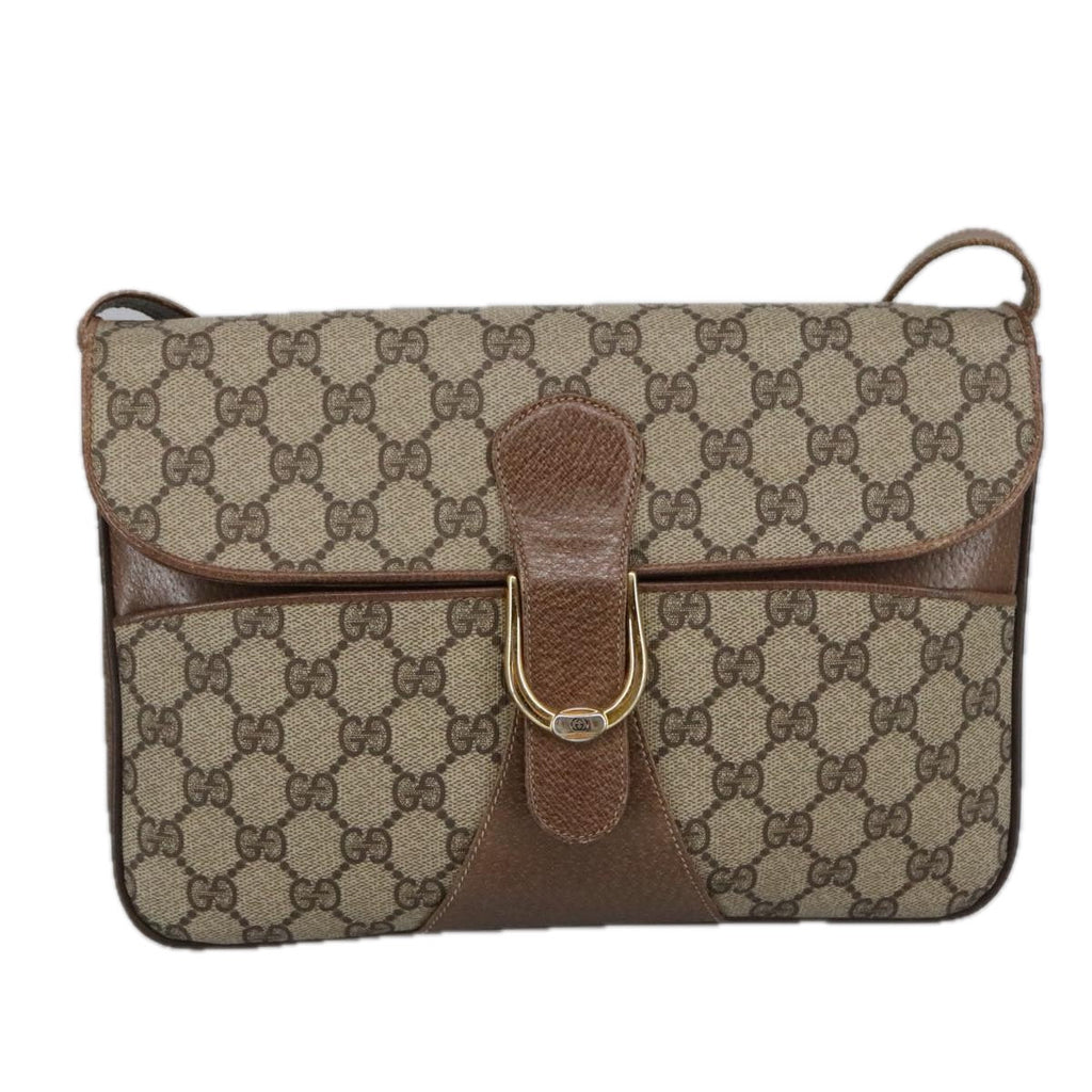 GUCCI GG Supreme Shoulder Bag PVC Beige Gold 102052