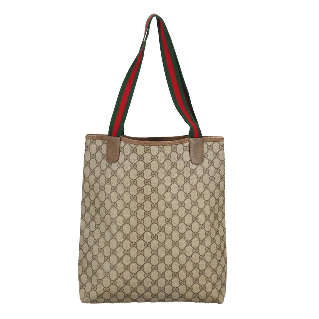 GUCCI GG Supreme Web Sherry Line Tote Bag PVC Beige Red Green 102053