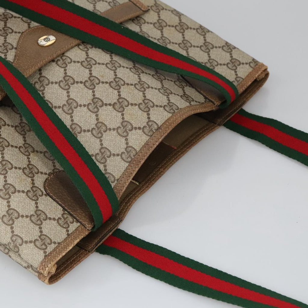GUCCI GG Supreme Web Sherry Line Tote Bag PVC Beige Red Green 102053