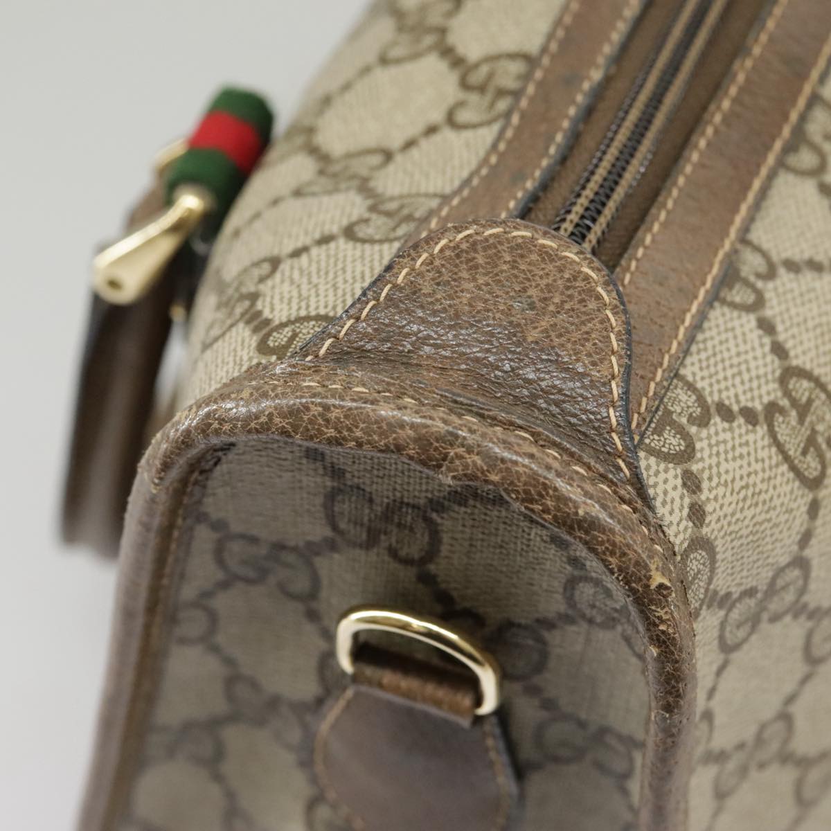 GUCCI GG Supreme Web Sherry Line Hand Bag PVC 2way Beige 58 02 039 102054