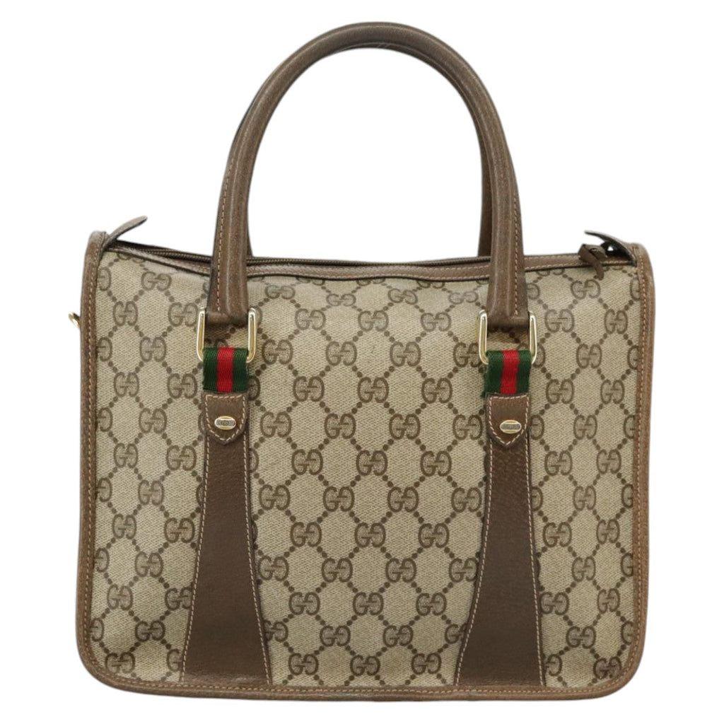 GUCCI GG Supreme Web Sherry Line Hand Bag PVC 2way Beige 58 02 039 102054