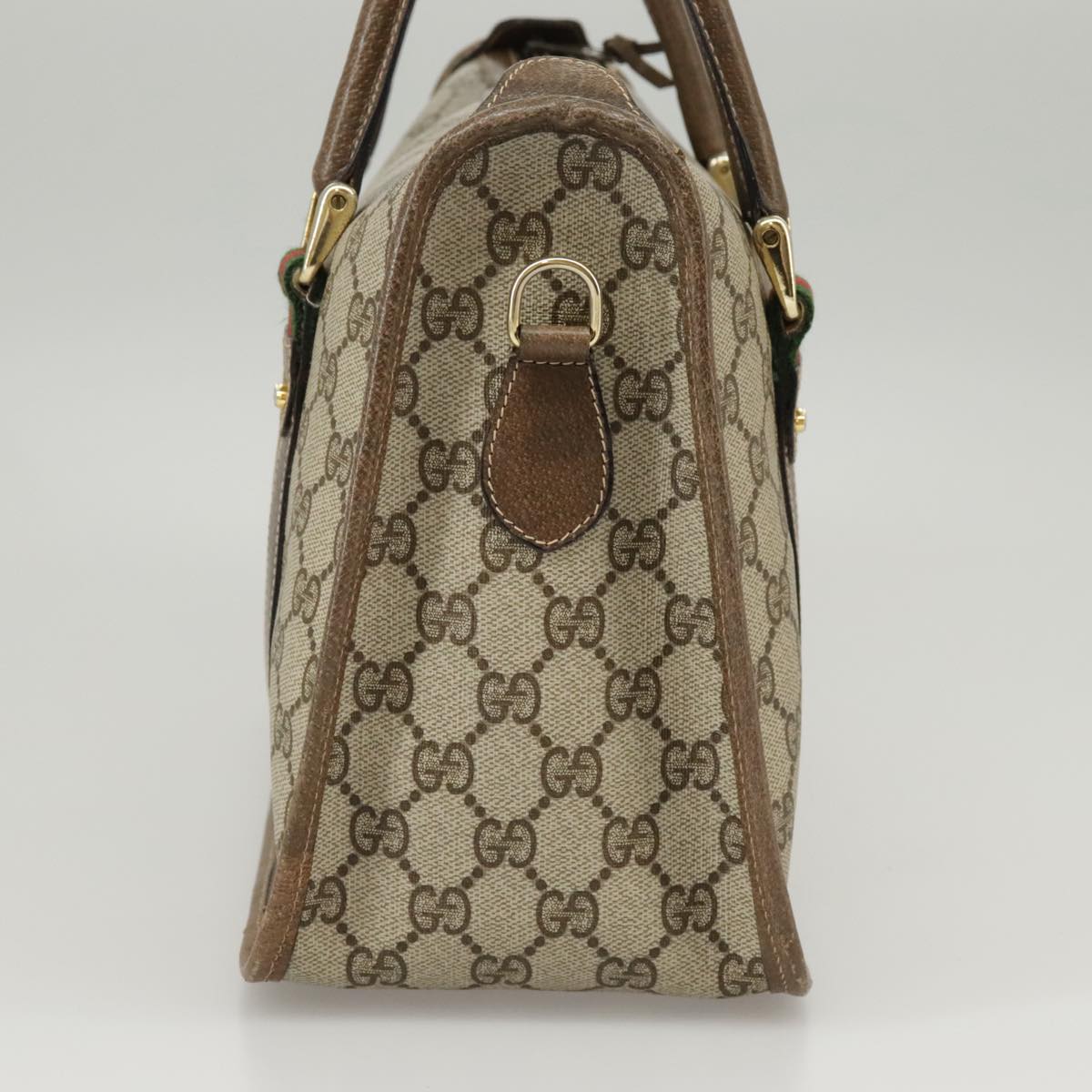 GUCCI GG Supreme Web Sherry Line Hand Bag PVC 2way Beige 58 02 039 102054