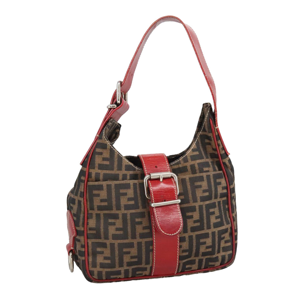 FENDI Zucca Canvas Shoulder Bag Brown Black 8BR148 102056