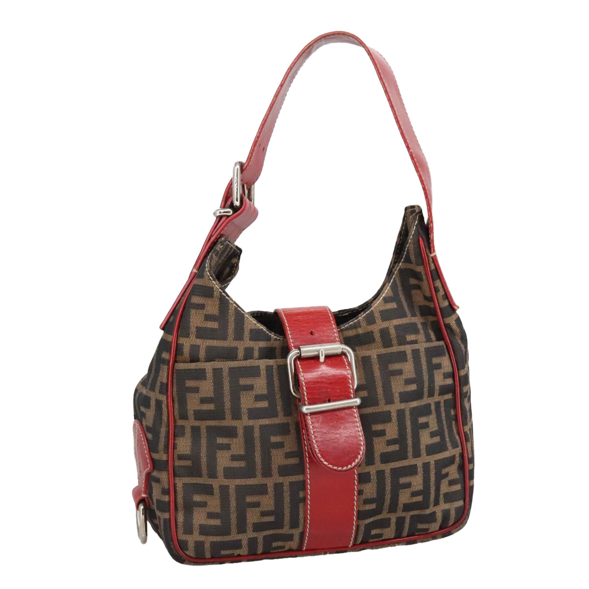FENDI Zucca Canvas Shoulder Bag Brown Black 8BR148 102056