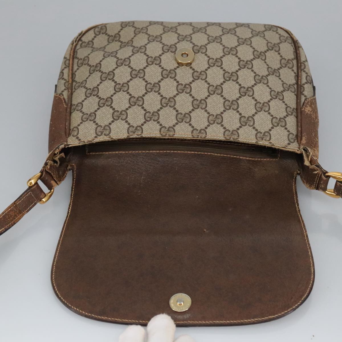 GUCCI GG Supreme Shoulder Bag PVC Beige Gold 001 115 4425 102057