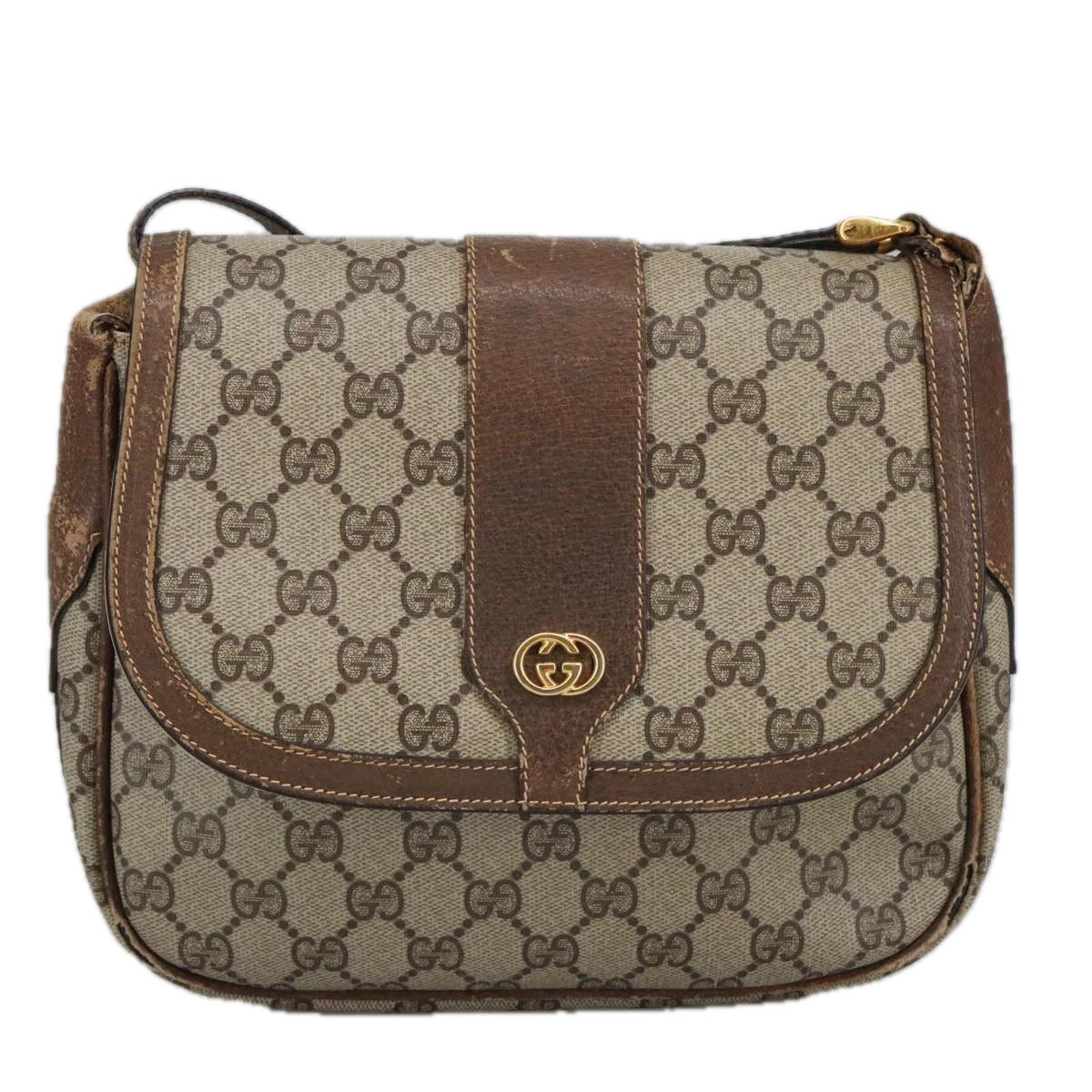 GUCCI GG Supreme Shoulder Bag PVC Beige Gold 001 115 4425 102057
