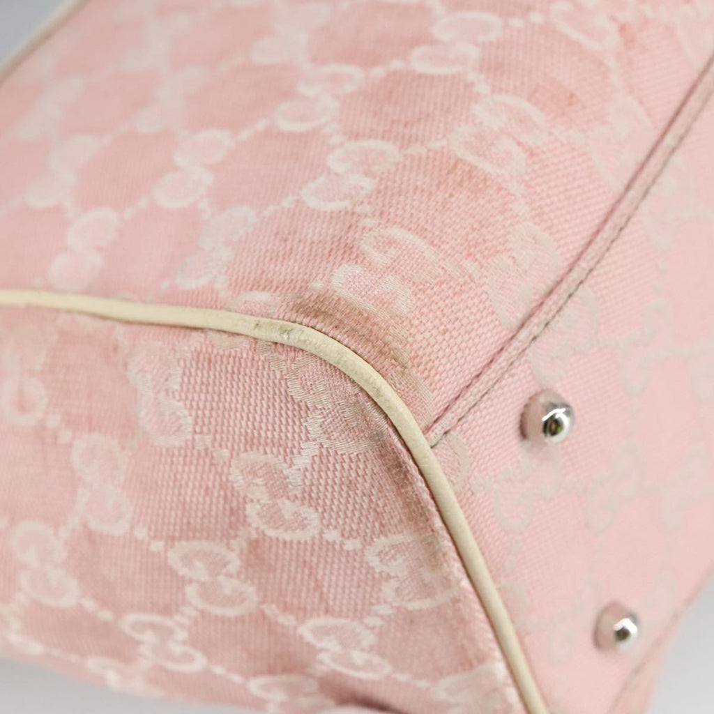 GUCCI GG Canvas Sherry Line Tote Bag Khaki Pink 145810 102064