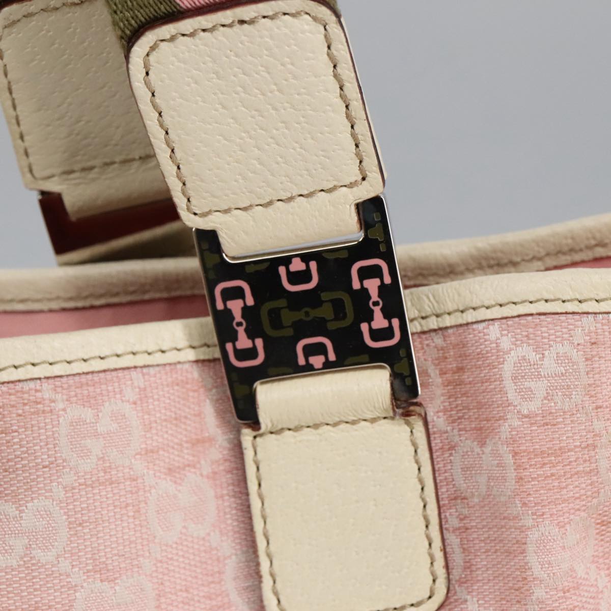 GUCCI GG Canvas Sherry Line Tote Bag Khaki Pink 145810 102064