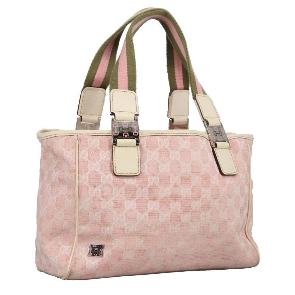 GUCCI GG Canvas Sherry Line Tote Bag Khaki Pink 145810 102064