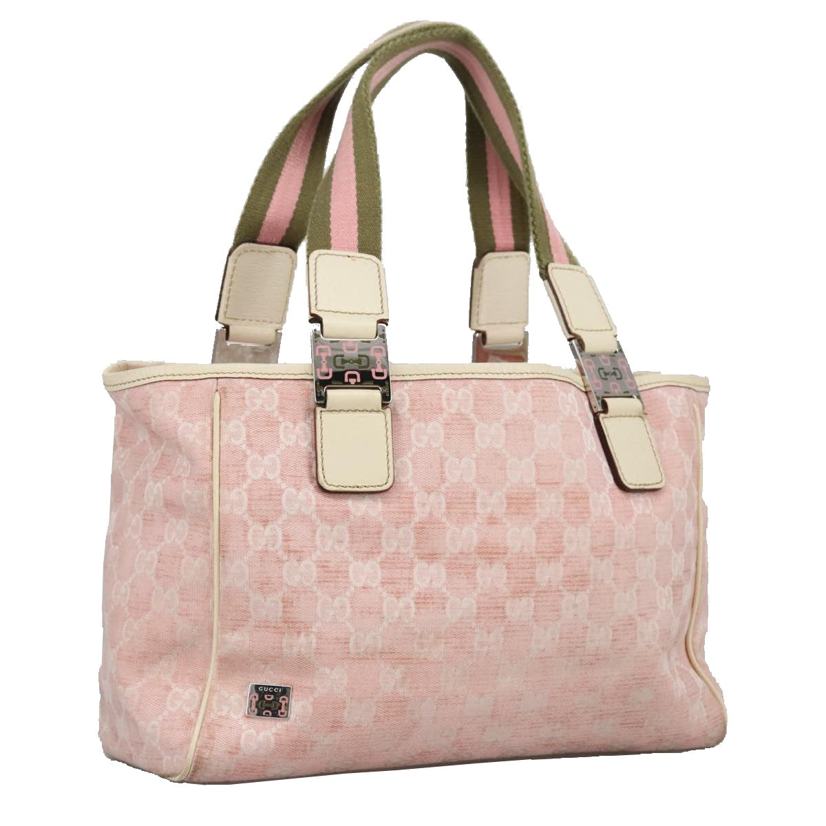GUCCI GG Canvas Sherry Line Tote Bag Khaki Pink 145810 102064