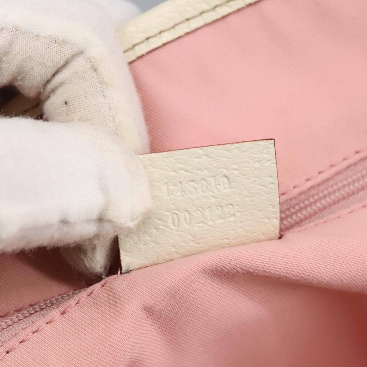 GUCCI GG Canvas Sherry Line Tote Bag Khaki Pink 145810 102064