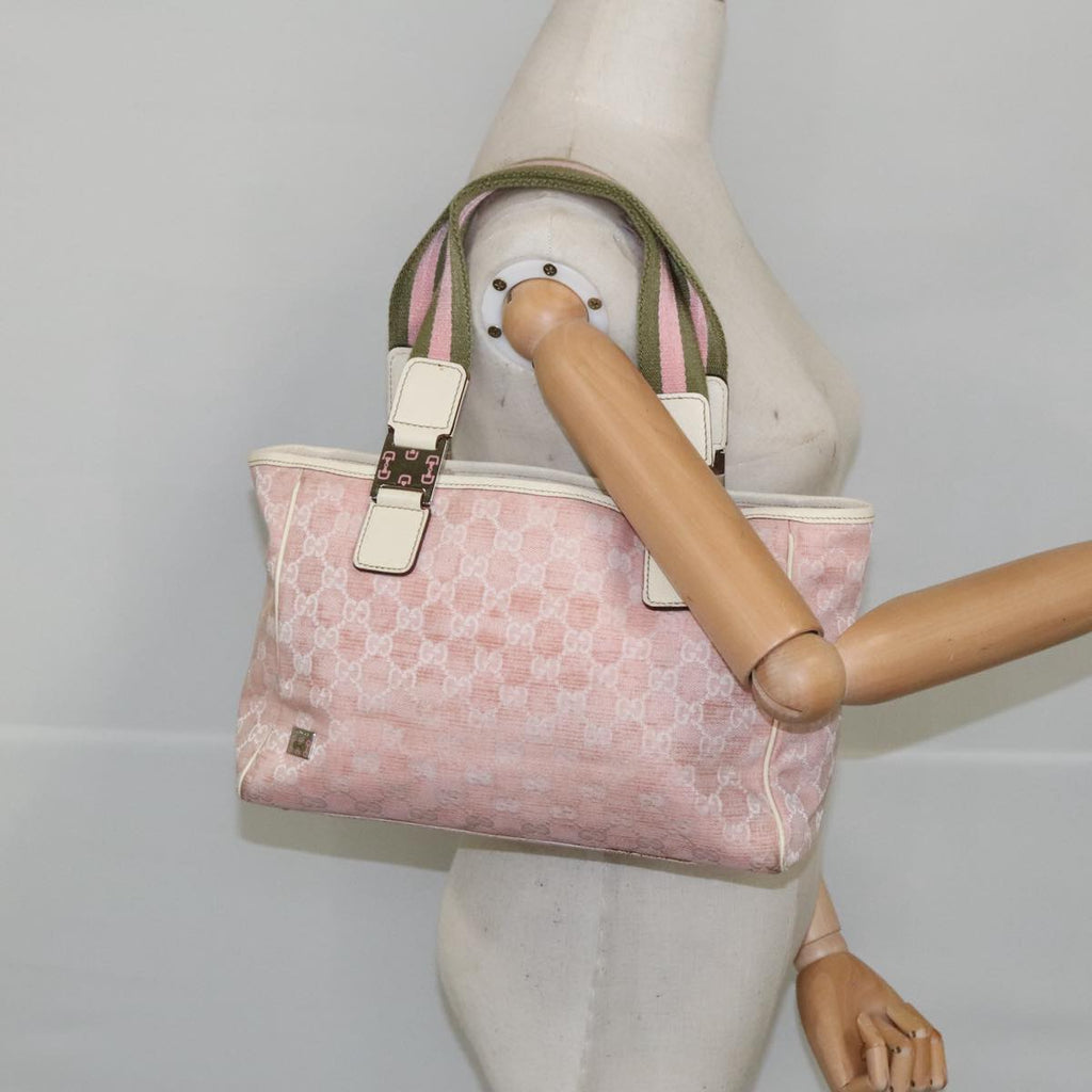 GUCCI GG Canvas Sherry Line Tote Bag Khaki Pink 145810 102064