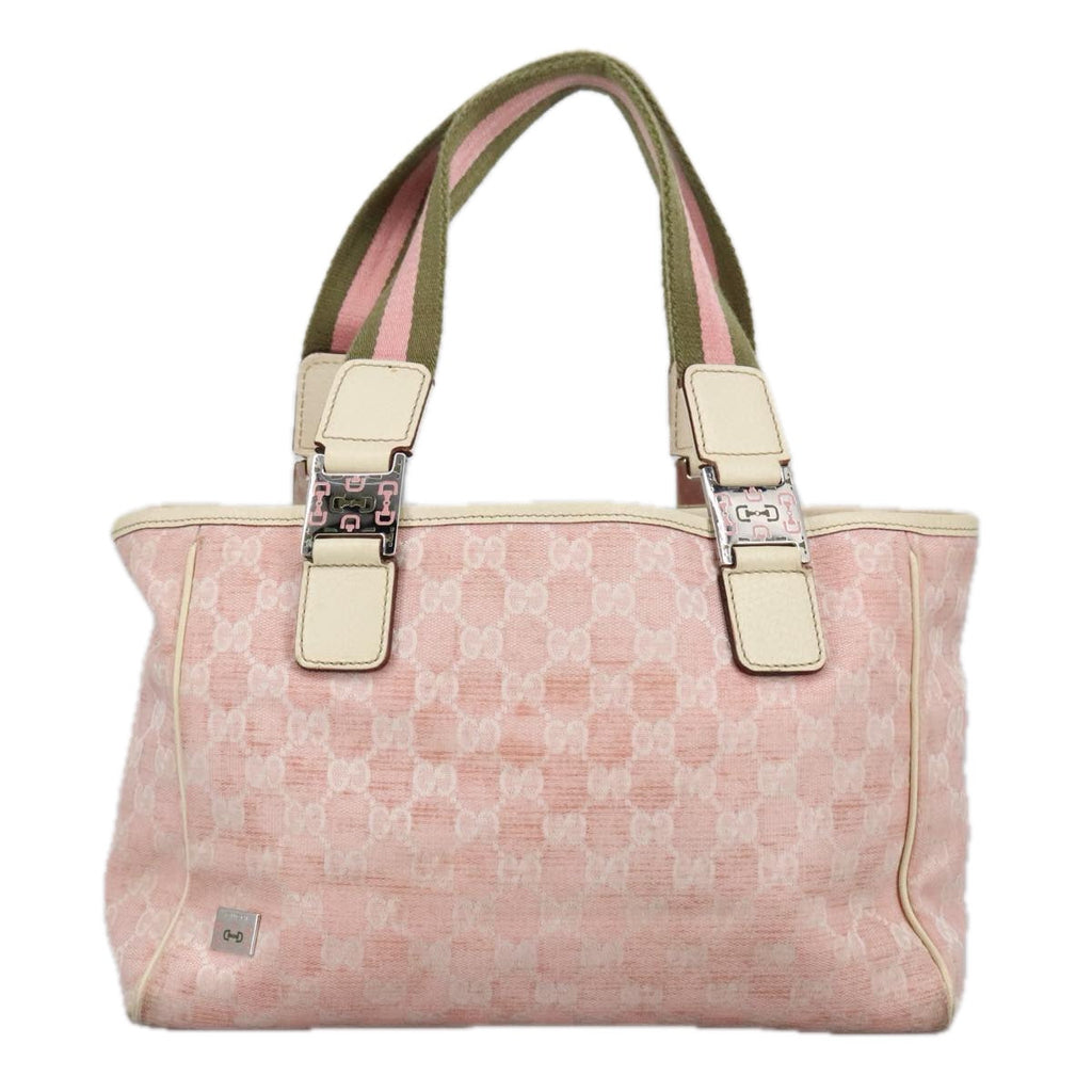 GUCCI GG Canvas Sherry Line Tote Bag Khaki Pink 145810 102064
