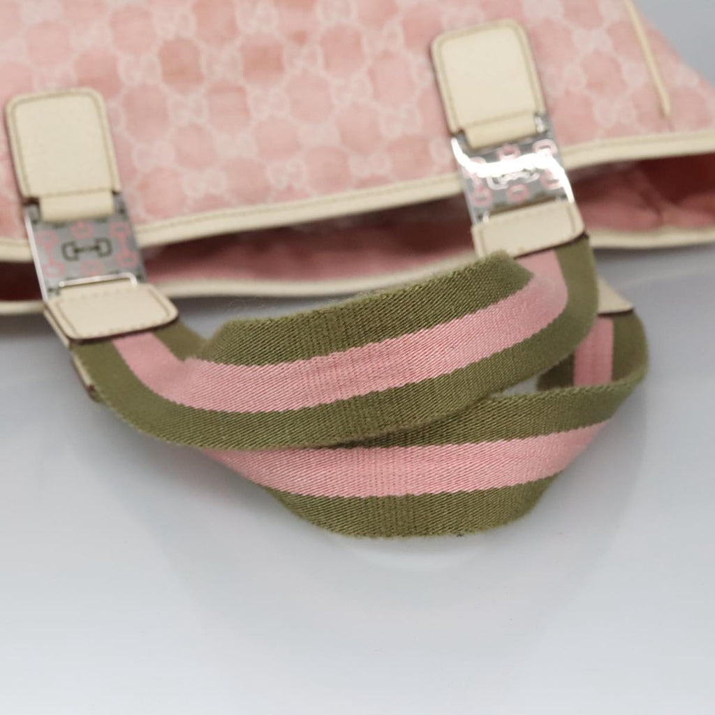 GUCCI GG Canvas Sherry Line Tote Bag Khaki Pink 145810 102064