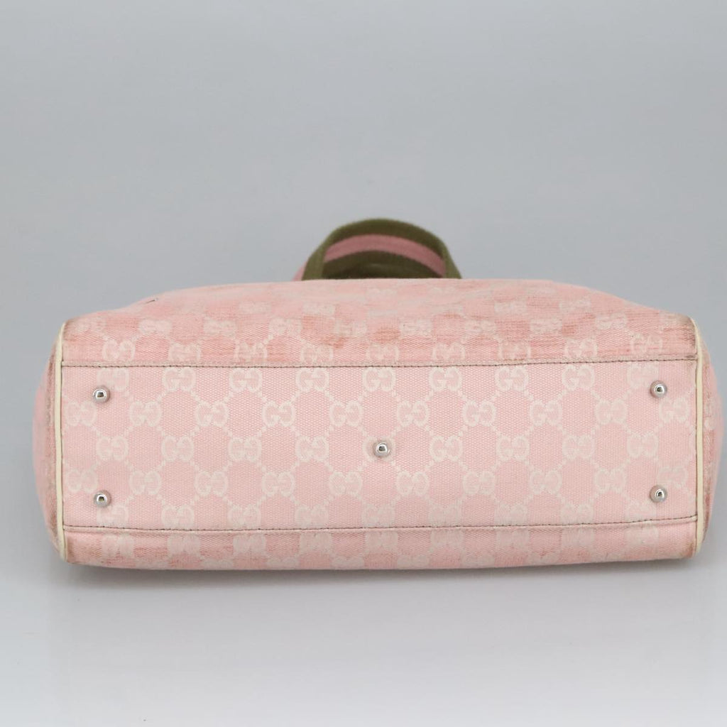 GUCCI GG Canvas Sherry Line Tote Bag Khaki Pink 145810 102064
