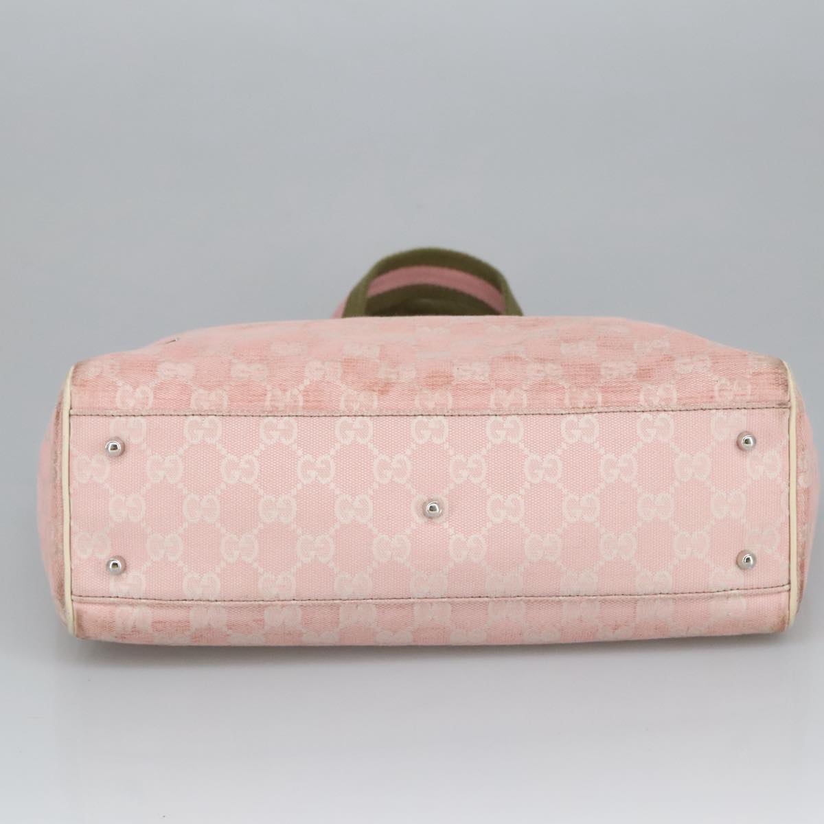 GUCCI GG Canvas Sherry Line Tote Bag Khaki Pink 145810 102064