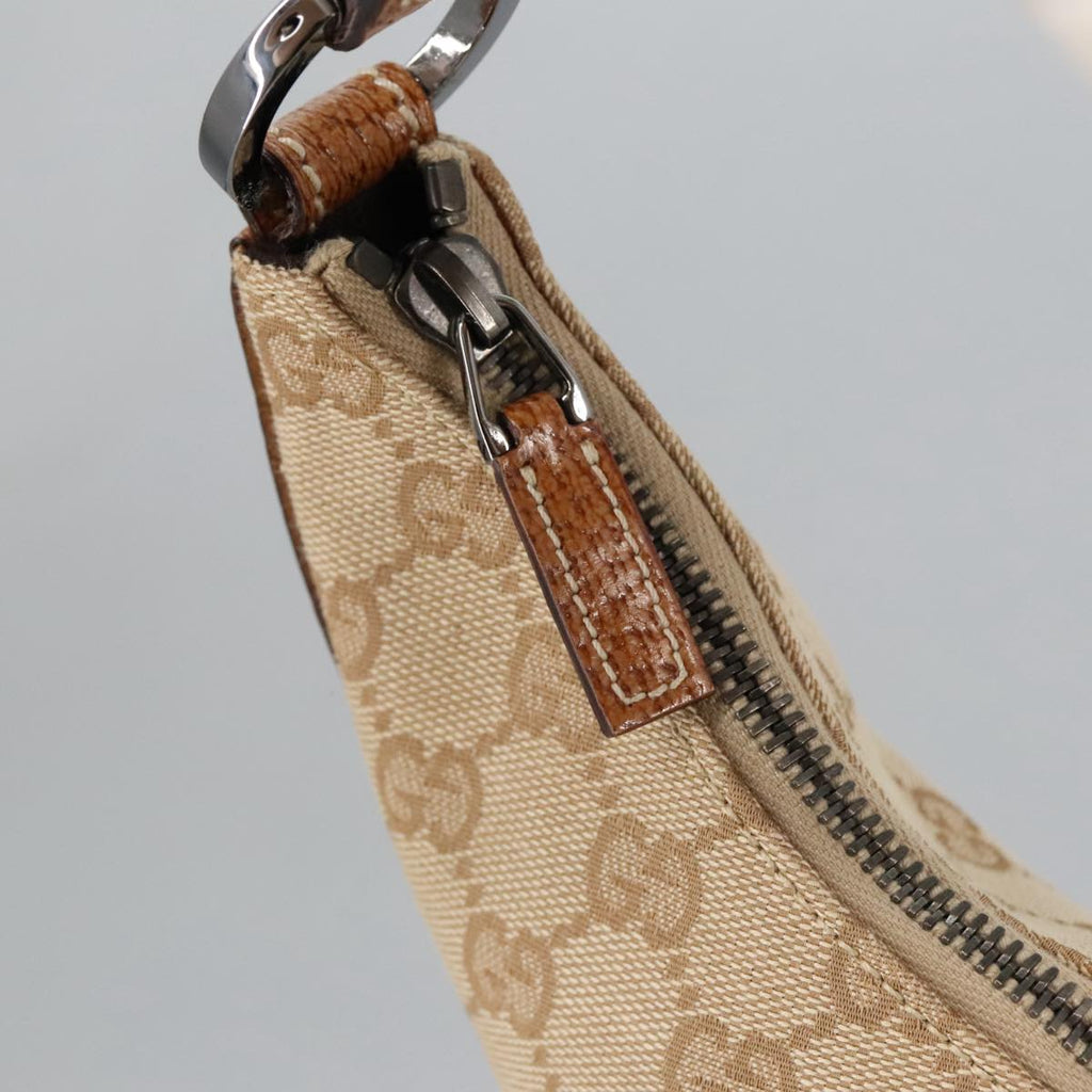 GUCCI GG Canvas Shoulder Bag Beige Silver 124357 102066