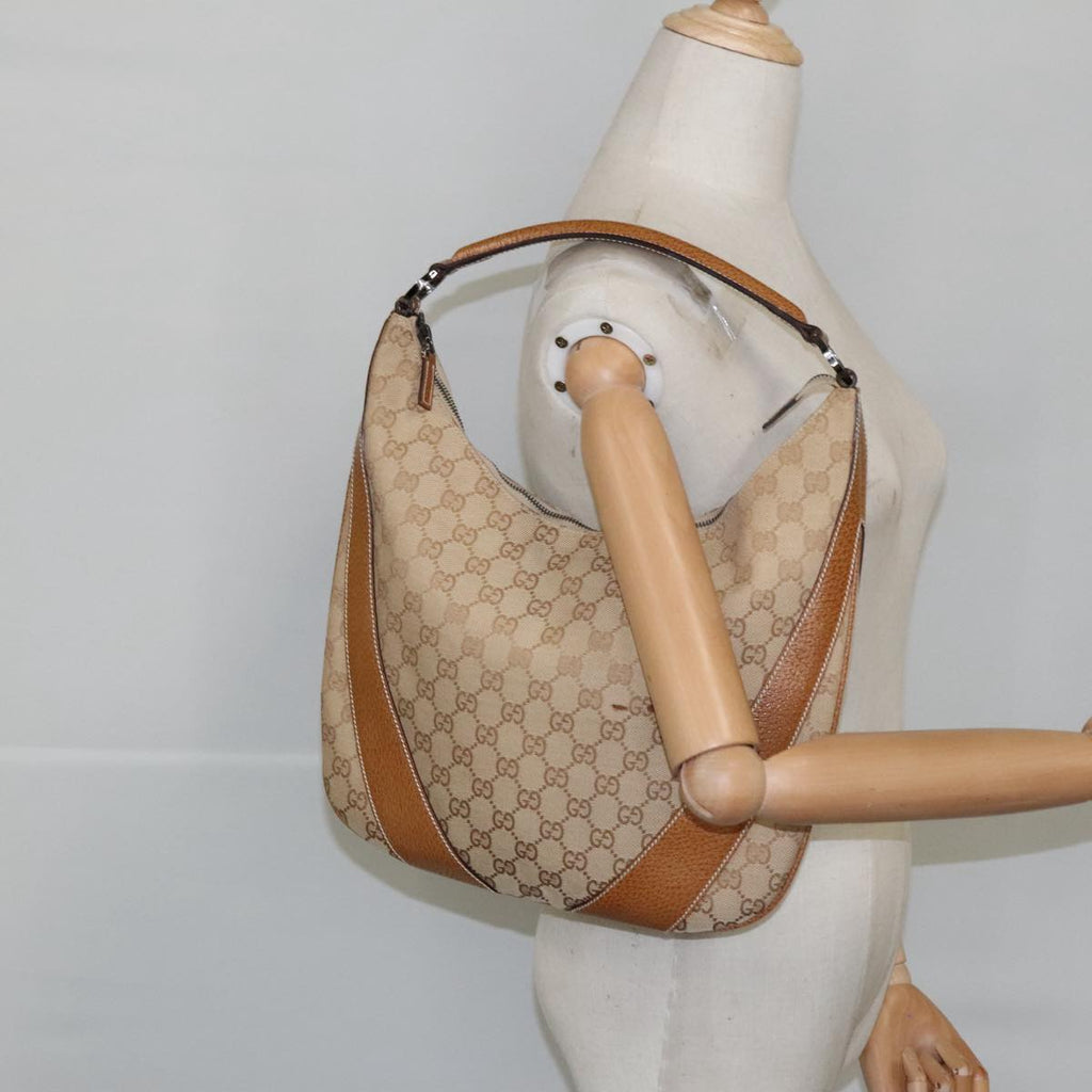 GUCCI GG Canvas Shoulder Bag Beige Silver 124357 102066
