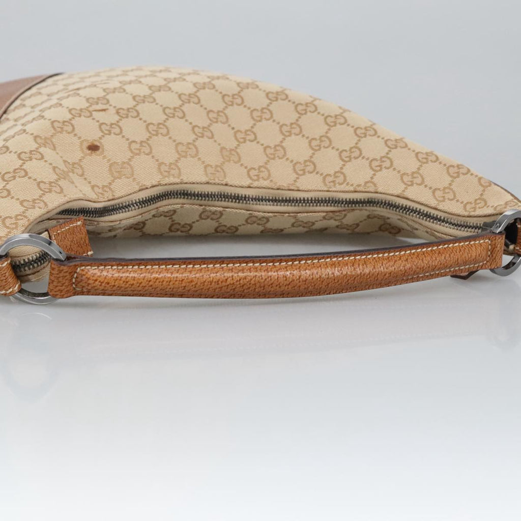 GUCCI GG Canvas Shoulder Bag Beige Silver 124357 102066