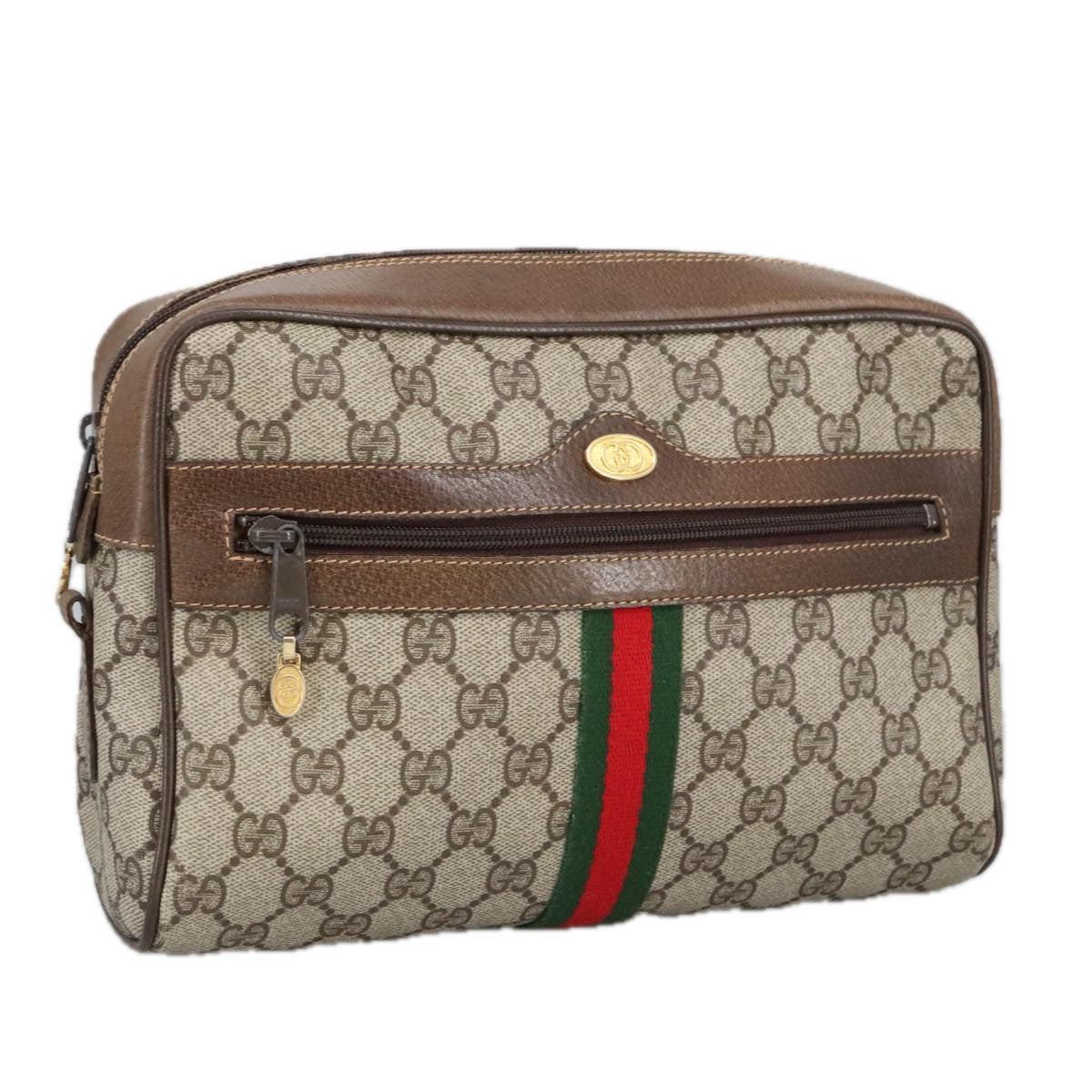 GUCCI GG Supreme Web Sherry Line Shoulder Bag PVC Beige 378 02 005 102112