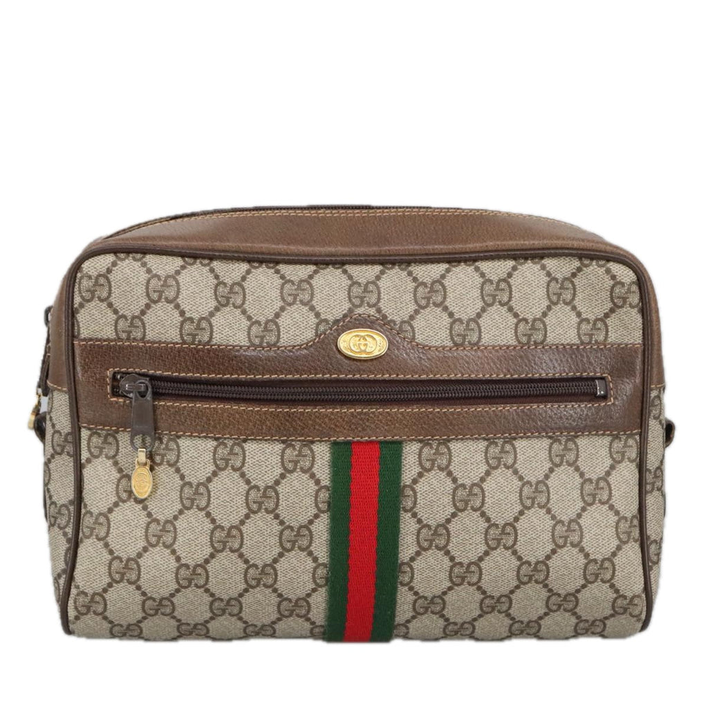 GUCCI GG Supreme Web Sherry Line Shoulder Bag PVC Beige 378 02 005 102112