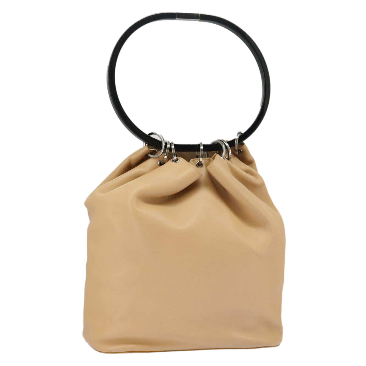 GUCCI Hand Bag Leather Plastic Beige Silver 001 3738 102113