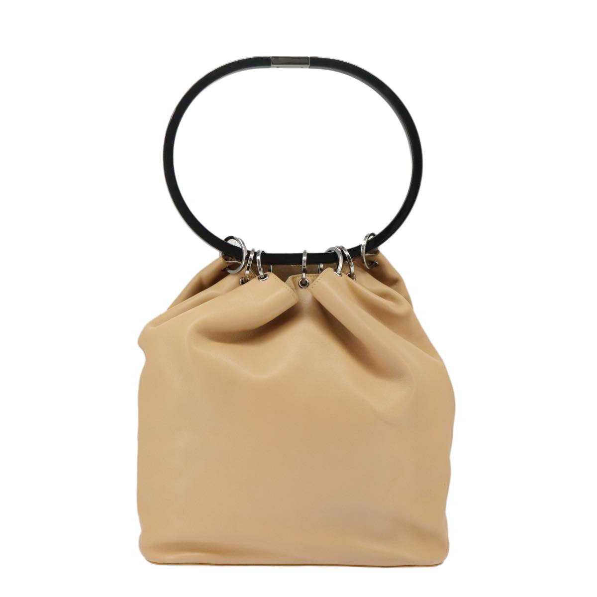 GUCCI Hand Bag Leather Plastic Beige Silver 001 3738 102113