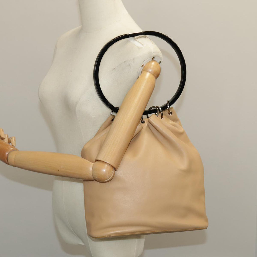 GUCCI Hand Bag Leather Plastic Beige Silver 001 3738 102113