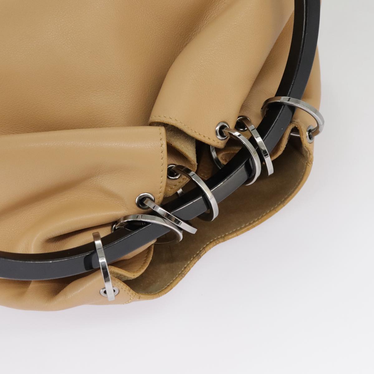 GUCCI Hand Bag Leather Plastic Beige Silver 001 3738 102113