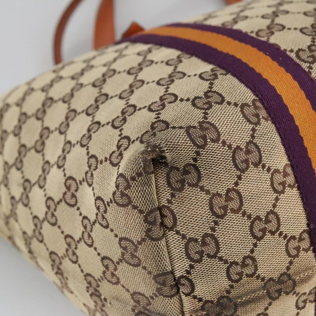 GUCCI GG Canvas Tote Bag Beige Purple 139260 102155