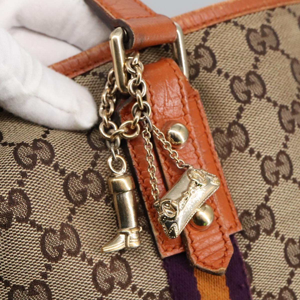 GUCCI GG Canvas Tote Bag Beige Purple 139260 102155