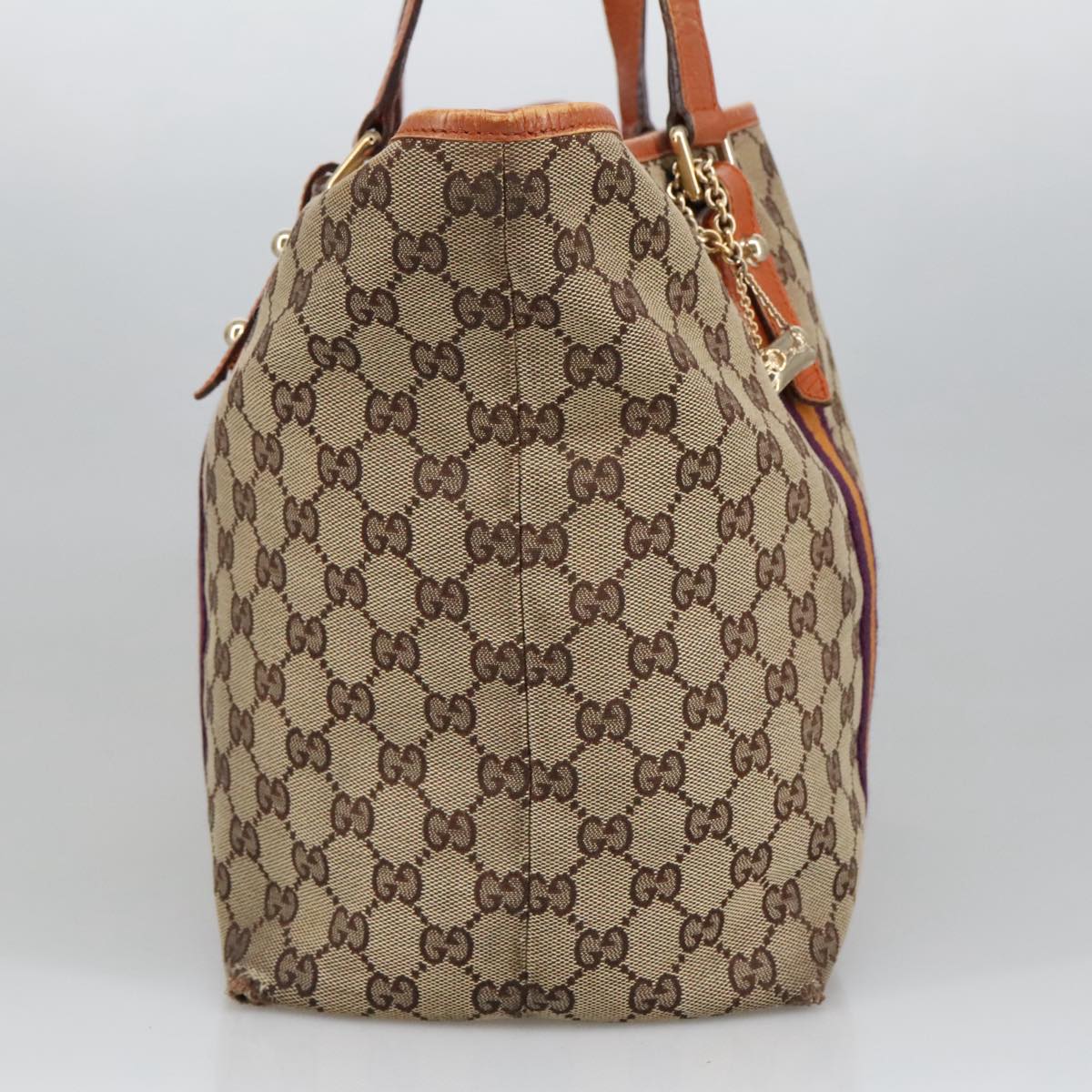 GUCCI GG Canvas Tote Bag Beige Purple 139260 102155
