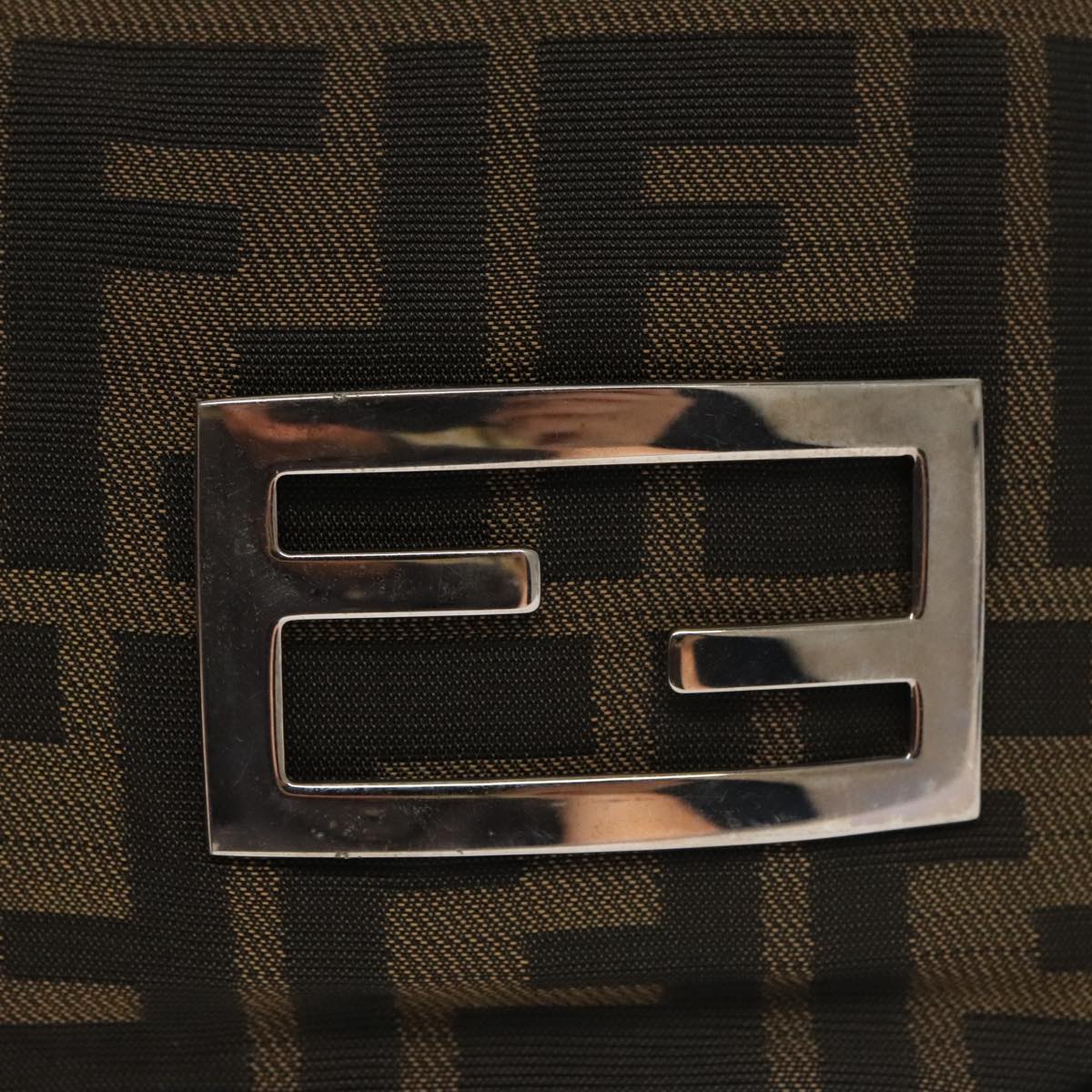 FENDI Zucca Canvas Shoulder Pouch Brown Black Silver 102163