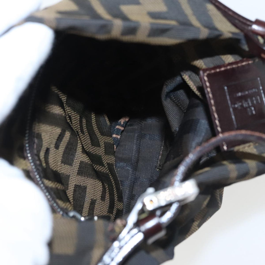 FENDI Zucca Canvas Shoulder Pouch Brown Black Silver 102163