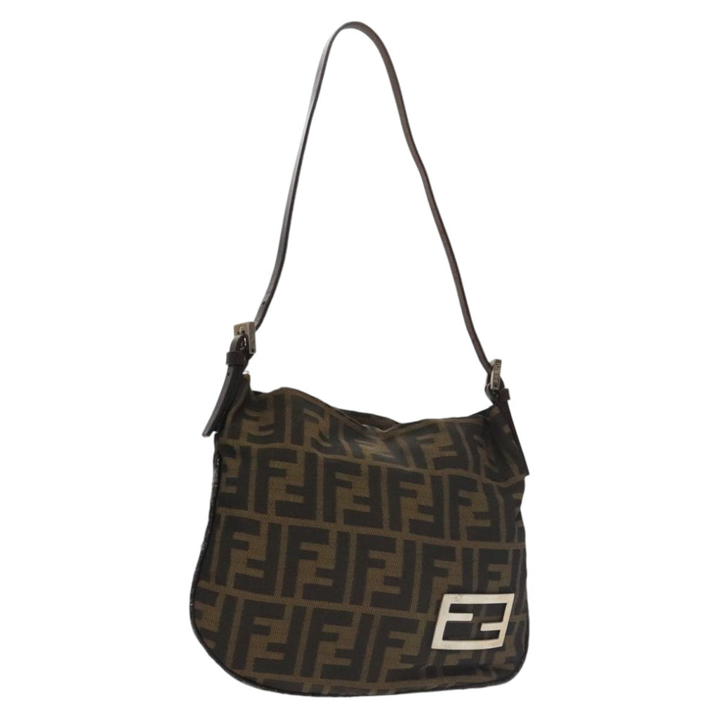 FENDI Zucca Canvas Shoulder Pouch Brown Black Silver 102163