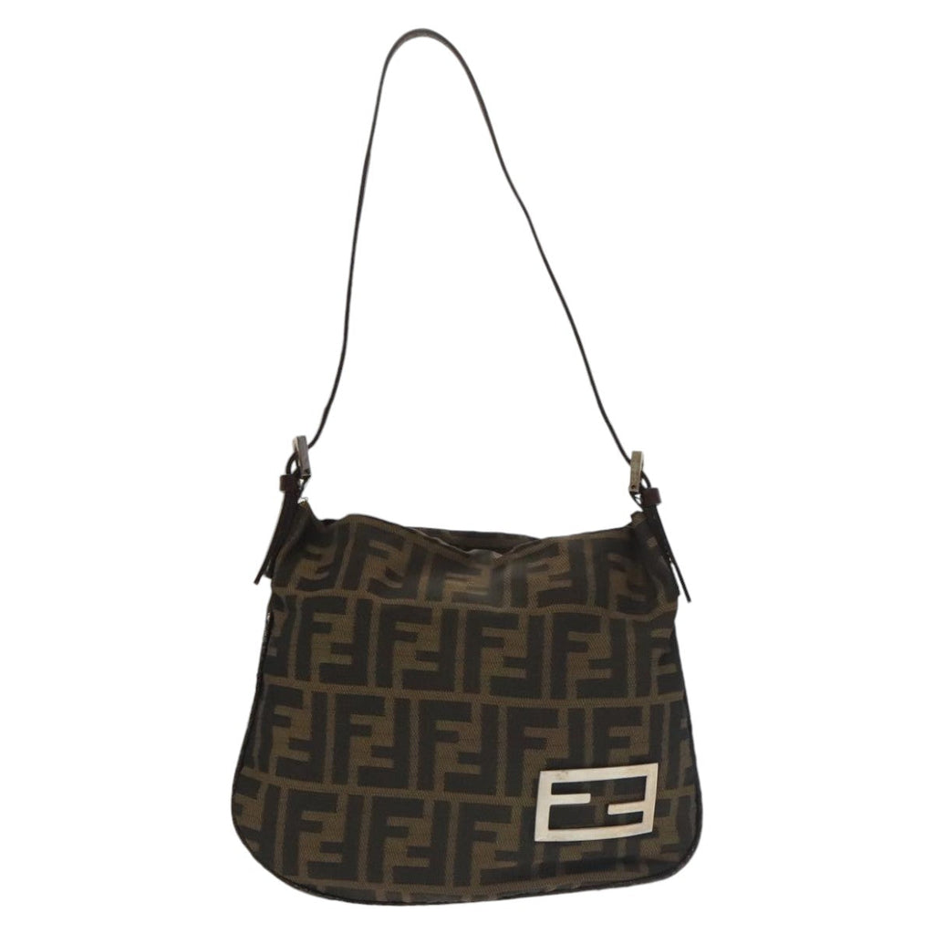 FENDI Zucca Canvas Shoulder Pouch Brown Black Silver 102163