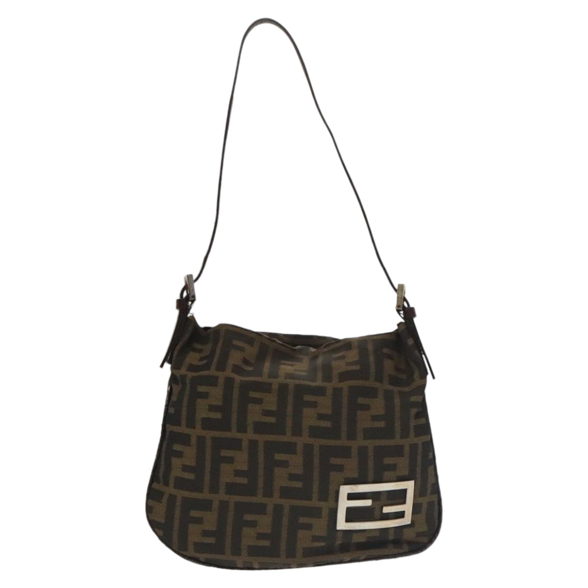 FENDI Zucca Canvas Shoulder Pouch Brown Black Silver 102163