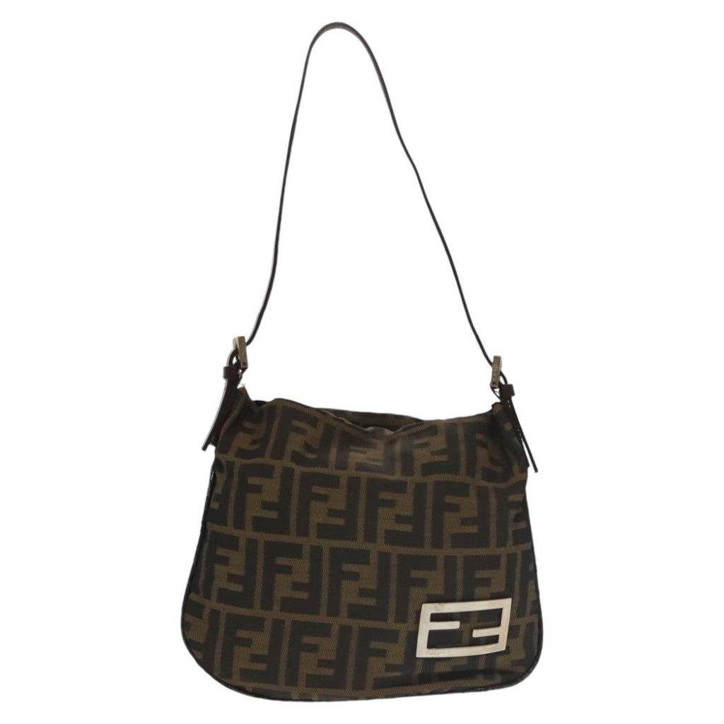 FENDI Zucca Canvas Shoulder Pouch Brown Black Silver 102163