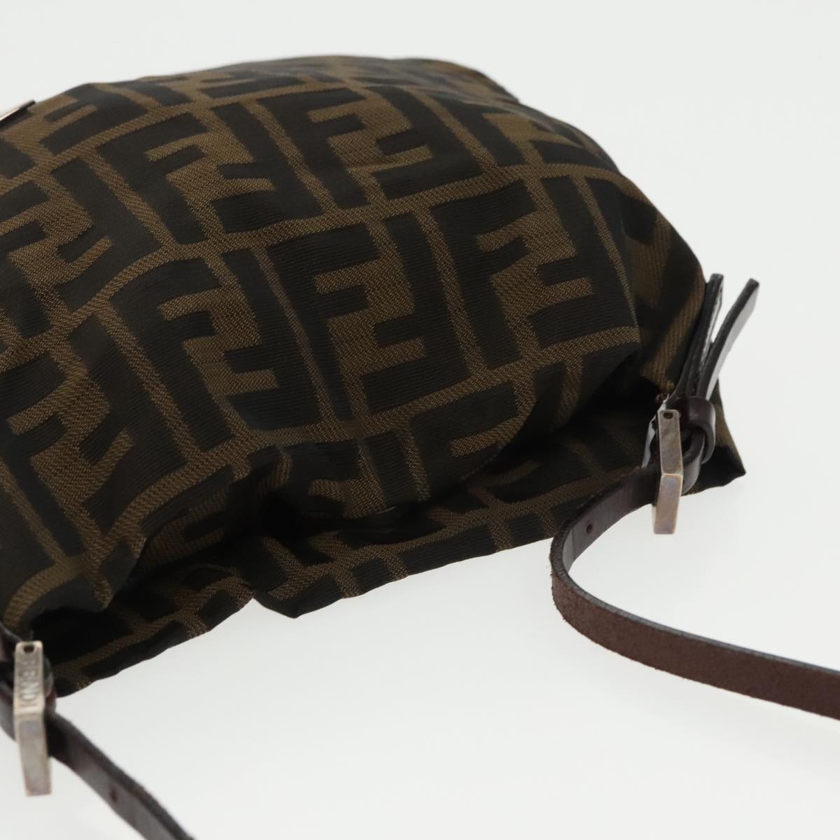 FENDI Zucca Canvas Shoulder Pouch Brown Black Silver 102163