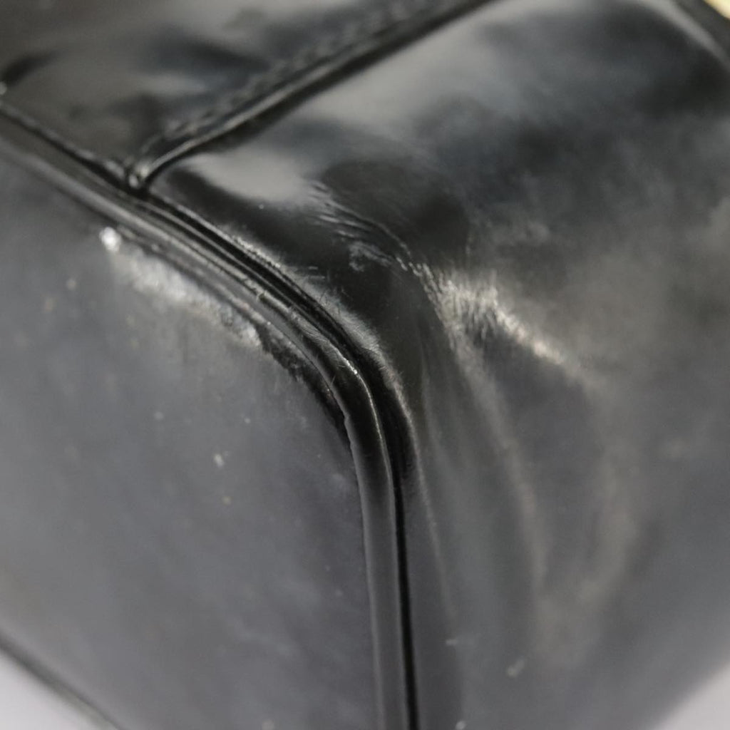 CHANEL Vanity Hand Bag Patent leather Black Gold CC 102205
