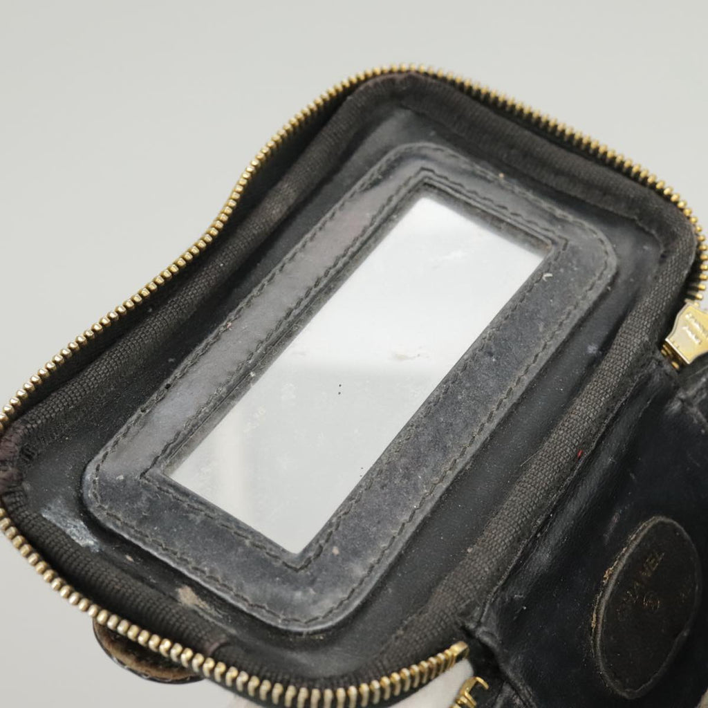 CHANEL Vanity Hand Bag Patent leather Black Gold CC 102205